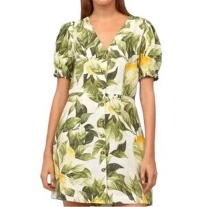 H&M lemon puffed sleeve dress xxs